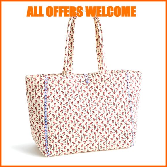 Premium Cotton Tote Bag with Quilted Patterns and Zip Pocket